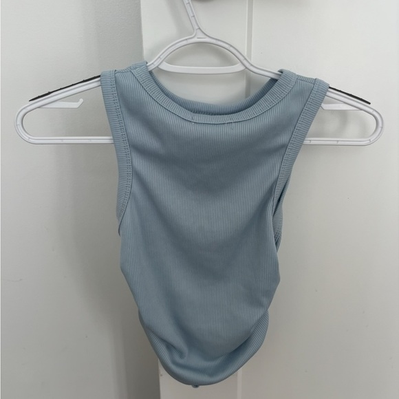 PLT Blue New Wave Printed Ribbed Ruched Crop Top - Picture 5 of 5